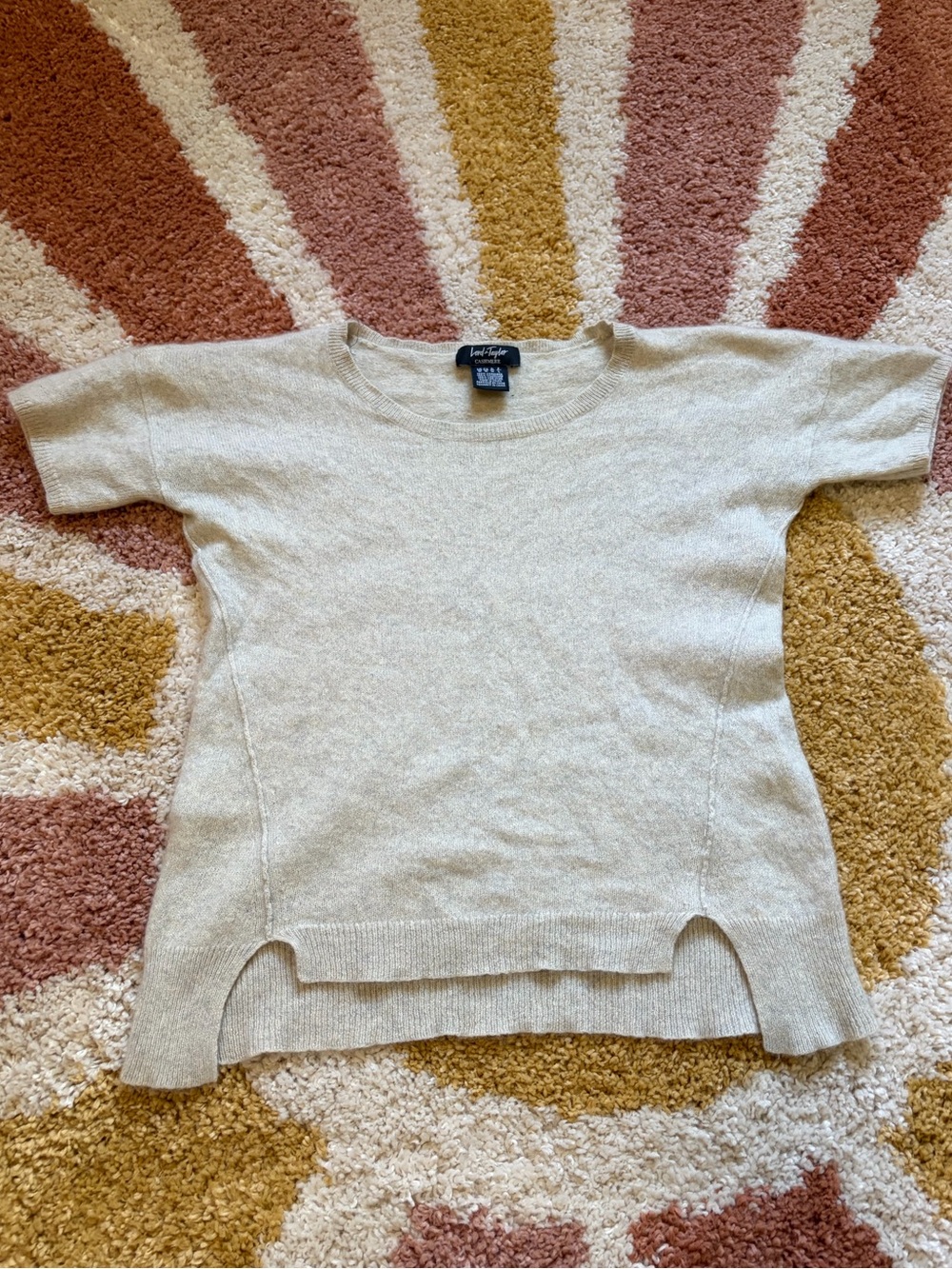 Lord and Taylor cashmere short sleeved cream colored shirt size medium GUC